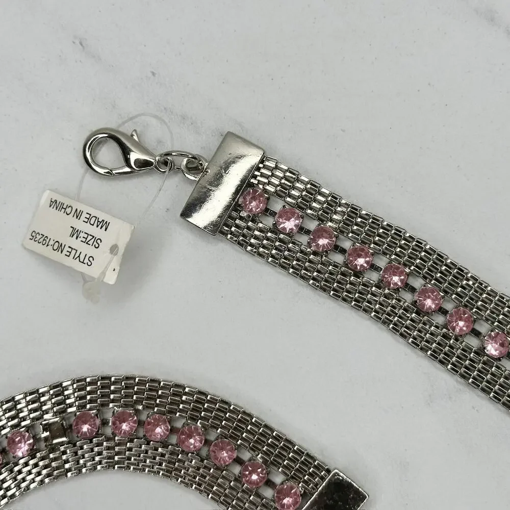 Pink Rhinestone Silver Tone Mesh Chain Belt Medium/Large (M/L) NWT w/ Defects ✨